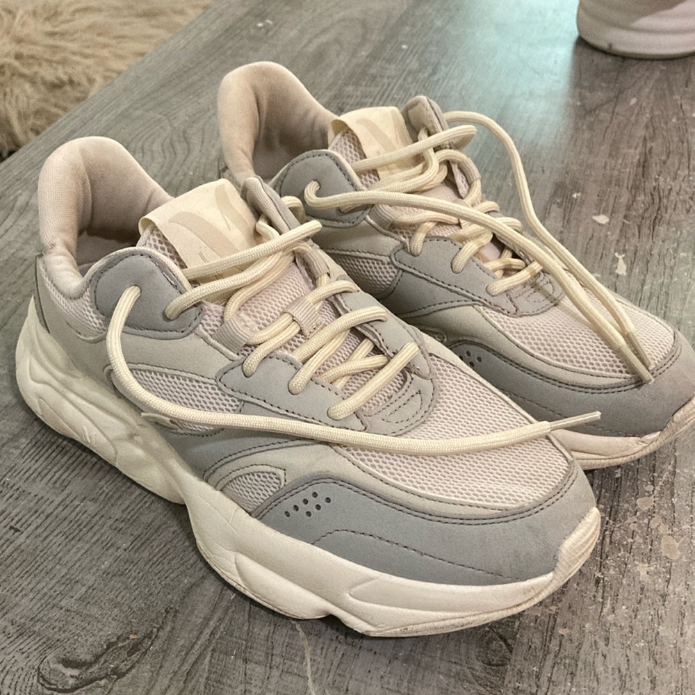 Stylish Gray and Cream M. Moustache Sneakers